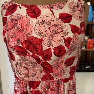 Malcolm Starr - Vintage Elegant Red Floral Embellished Dress